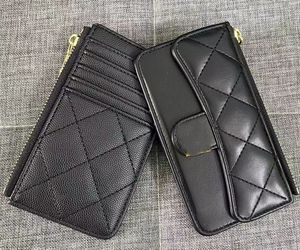 Mirror quality 10a designer black wallets real leather luxury women purses handbags purses fold card holder zipper woman clutch wallet black flip caviar purse bag