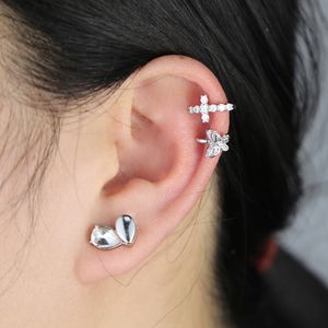 100% 925 Silver CZ Crystal Cross Farterfly U Shape Ear Cuff Clip Earring 1PC Women's Fashion Women On No Piercing Earring