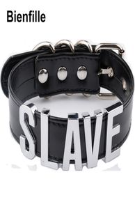 Fashion Gold Men Women Girl Slave Name Word Collar Buckle Necklace Black PU Leather Kawaii Jewelry3295589