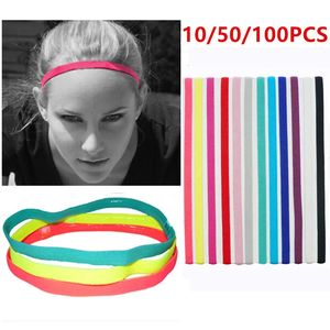 1050100pcs Yoga Hair Bands Candy Color Women Men Sports Headband Girls Sport Antislip Elastic Rubber Sweatband Running 231226