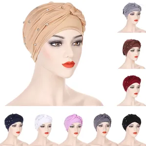 Vêtements ethniques Femmes musulmanes avec diamants Hijab Turban Chemo Caps Top Noeud Tresses Bonnet Chapeaux de perte de cheveux Cancer Chapeaux Écharpe