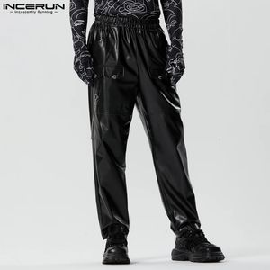 Mężczyzn Solid Kolor Pu Skórzane kieszenie na talii luźne spodnie Męskie Joggers Streetwear Casual Pantalon S-5xl Inderun 231226