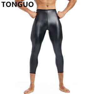 Homens magros calças de couro corpo shaper cintura trainer alta shapers controle leggings compressão roupa interior fitness 9pts 231225