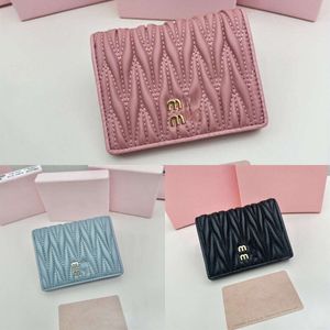 2024 TOP 5A MM Mui Sheepskin Pleated Women's Short New High Beauty Wallet Card Bag Versatile Fashion Genuine Leather Simple Change Purse
