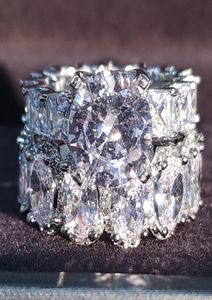 Real 925 prata esterlina oval corte princesa anel de casamento conjunto para mulheres banda noivado eternidade jóias zircônia r49757113524