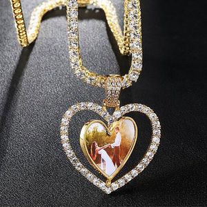 Men Women Custom Made Rotatable Love Heart Po Pendant Double Sided Pictures Pendant Necklace gifts Zircon Pendant245H