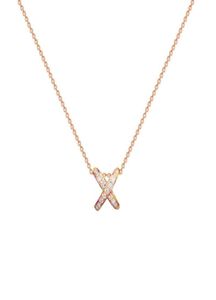 Pendant Necklaces Fashion Crystal Zircon Letter X Necklace For Women Dainty Wedding Jewelry Real Gold White Rose Plated Gifts5167184