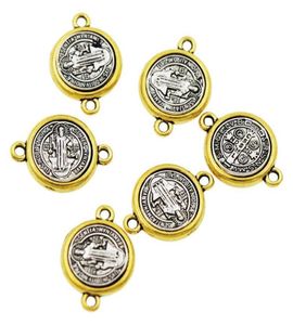 St. Benedict Medal Spacer End Connectors 20,65 x 14,8 mm Antiksilber und Gold Religiöse Schmuckzubehörkomponenten L16984798487