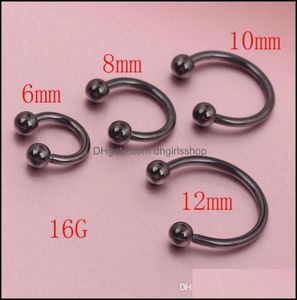 Näsringar Studs Body Jewelry Anodized Black Horseshoe Bar Lip Septum Ear Ring Olika storlekar tillgängliga Piercing Drop Delivery 201810854