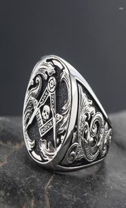 Küme halkaları mason kafatası ve kemikler imza masonik el sterling gümüş ring8455552