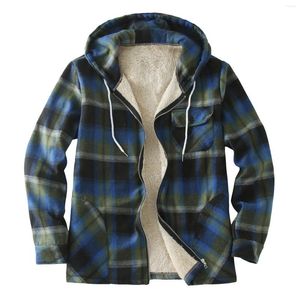 Giacche da uomo Mens Autunno e inverno inverno tasca con filo con cappuccio con cappuccio con cerniera lunga una camicia a scacchi di velluto con pluvia