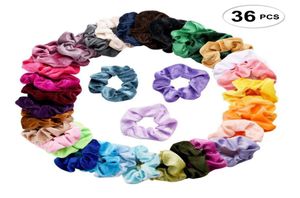 36 colors Solid Lady Hair Scrunchies Ring Elastic Hair Bands Pure Color Bobble Sports Dance Velvet Soft Charming Scrunchie Hairban7049625
