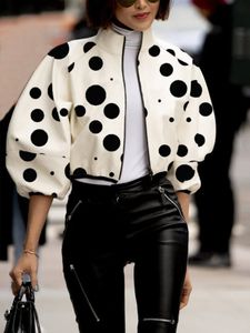Yeezzi Korean Fashion Puff Sleeves Polka Dot Stand Collar Jacket