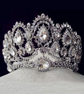 Europeiska vintage tiaras silver brud smycken quinceanera strass kristall krönar tävling bröllop hår tillbehör för brudar3289719
