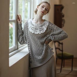 Kadın Sweaters 105cm Büst Sonbahar Bahar Kadınlar Mori Kei Kız Moda Vintage İlham Püsküllü Püsküller İşlemeli Yün Krallık