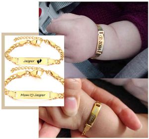 Personalisieren Sie das Armband mit Gravur für den Namen der Mutter und des Babys, Geburtstag und Datum, Figaro-Gliederkette, glatter Armreif, individuelle Familie, Liebesgeschenke, Schmuck1542050