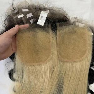 Stängningar HD Swiss spets 13x4 Spets frontal 4x4 5*5 Spetsstängning Malaysisk 100% Human Hair Silkeslen Straight 1224inch Blond 613# Färg