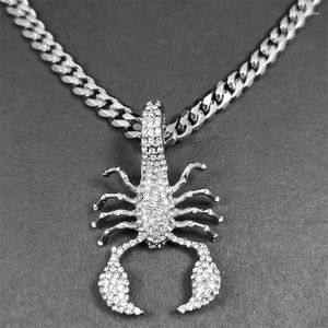 Pendant Necklaces 3D Scorpion Necklace Men Women Crystal 7mm Cuban Link Chain Iced Out Bling HipHop Fashion Animal Charm Jewelry