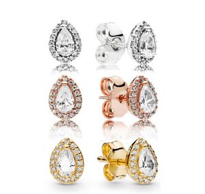 Shining tears Stud Earring Original Box for 925 Sterling Silver Gold / Rose gold plated Tear drop Earrings Women Christmas gifts1604732