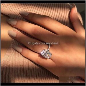 Rings Luxury Jewelry 925 Sterling Sier Oval Cut White Topaz Cz Diamond Women Wedding Engageme195H