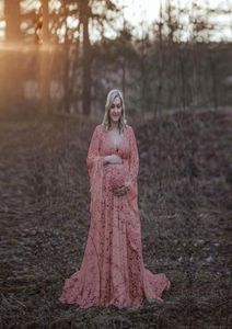 Długie seksowne sukienki macierzyńskie na po strzelaniu koronkową fantazyjną sukienki ciąż