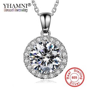 Yhamni Natural 925 Sterling Silver Wedding Pendant Necklace Real Top 5A Cubic Zirconia Stone Chain Halsband för kvinnor YXL001254L