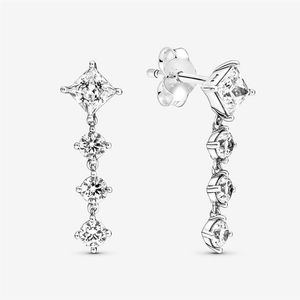 Orecchini pendenti quadrati rotondi scintillanti in argento sterling 100% 925 pendenti accessori di gioielli per orecchino di moda per le donne Gift2734