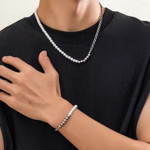 Halsband örhängen set purui hip hop imitation pärla ccb pärlstav armband för män länk kedja skarvning choker trendiga smycken pojke parti