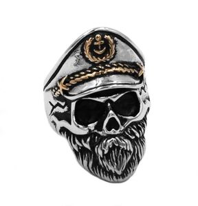 Vintage Navy Captain Skull Pierścień Biżuteria ze stali nierdzewnej Punk Anchor Navy Military Army Rower Mens Ring 891B6844647