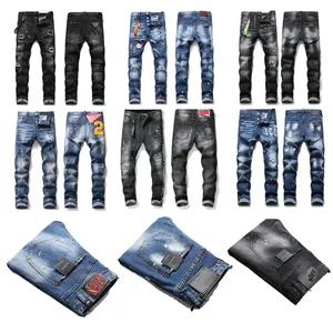 Jeans skinny elasticizzati elasticizzati viola di design dipinto alla moda di High Street Bottoni Fly Hip Hop Marchio per pantaloni neri da uomo