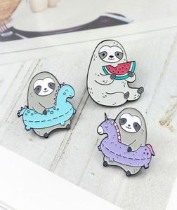 Sloth swim ring eat watermelon personality creative brooch cartoon special tide new lapels denim coat badge pins6217882