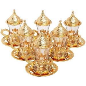 Ottoman Authentic Design Turkish Greek Arabic Tea Set 6 Service Tea Cup Plates & Lids gift226D