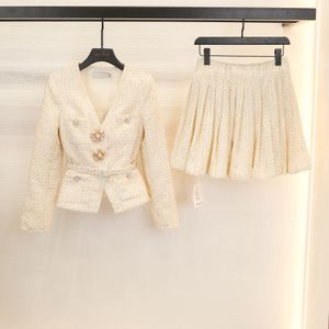 Selbstporträt-Set für Damen, V-Ausschnitt, kurze Jacke, Strickjacke und Rock