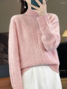 Kadın Sweaters Sonbahar Kış Kadınlar Kalın Sweater Mock Boyun Boyun Twist Çiçek Merino Yün Yumuşak Sıcak Kaşmir Triko Kore Moda
