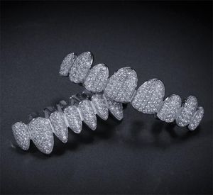 Lodowe 14 -krotnie złote grille Kryształowe zęby górne dolne Diamentowe zęby Grillz Hip Hop Bling Cubic Cyrcon Raper Bindle 8 T243213767103073