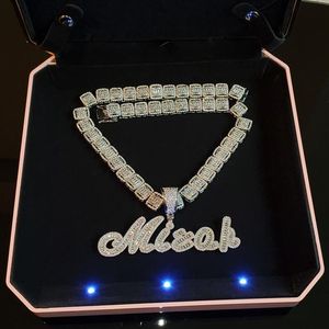 Hip Hop Custom Baguettes Name Pendant Necklace With Rope Chain Gold Silver Bling Zirconia Men Pendants Jewelry197D