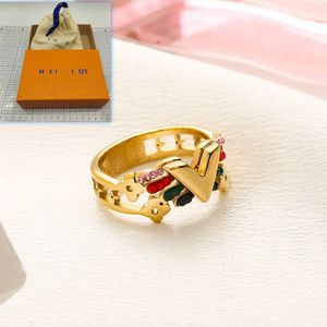 Anello nuziale da donna con amore Anello da coppia placcato in oro di stile di lusso Anello da regalo con amore di design di marca di gioielli di moda in acciaio inossidabile con scatola