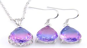 Luckyshine 5 комплектов, светло-фиолетовый трехцветный турмалин, кристалл, циркон, серебро 925 пробы, женский подарок на праздник, кулон, ожерелье, серьги Je9327794