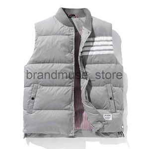 Piumino da uomo Parka da uomo Piumino invernale Giacca a righe calda addensata senza maniche Colletto alla coreana Piumino d'anatra grigio Design coreano J231226