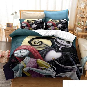 Conjuntos de cama Pesadelo antes do Natal Conjunto Dia dos Namorados Decoração Presentes Soft Duvet Er Jack e Sally Cama Consolador King Twin 221129 D Dhgnw