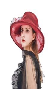 ファッションレディースドレスウェディングオーガンザ帽子教会フラワーハットエレガントケンタッキーダービーハットガールズレディースフォールド可能なワイドブリムサンバイザー3020718
