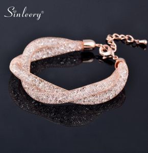 SINLEERY Luxury 2 Layer Cross Mesh Bracelet With Sparkling Crystal Inside Women Girl Fashion Jewelry 2 Color SL068 SSH4720029