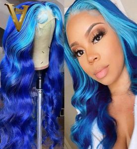 Spetsspårhöjningar Blue Purple 13x4 Frontal Wig Ombre Colored Human Hair For Women Brasilian Remy Body Wave Front75197511186417