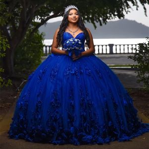 Blau glänzende Quinceanera Kleider 2024 aus dem Schulterballkleid Applikationen Blume Perlen süß 16 15 Kleid Vestidos de fiesta