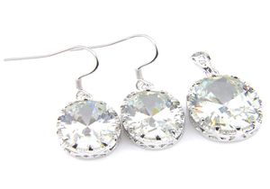 Luckyshine Europe Jewelry Ellipse White Topaz 925銀for Women039sイヤリングペンダントネックレスジュエリーセットHypoallerginic9194971