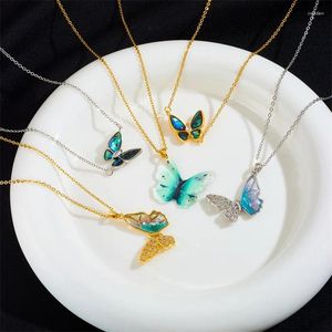 Pendant Necklaces Abalone Shell Butterfly Necklace Multicolored Zircon Artificial Jewellery For Women Blue Fairy With Butterflies 2023