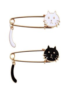 Paar Schwarz Weiß Katze Kätzchen Metall Broschen Wagging Tail Emaille Pins Niedliche Cartoon Tier Pin Kleidung Rucksack Zubehör Geschenke774422649