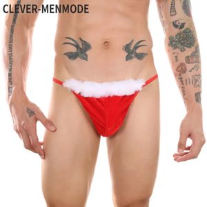 CLEVER-MENMODE Männer Weihnachtskostüm Tanga G String Sexy Erotische Unterwäsche Weihnachtsmann Fluff Dessous Unterhose Höschen 231226