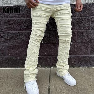 Jeans masculinos Kakan - Europa e Estados Unidos Stretch Patch Senior Stacked Wide-leg Pants Fried Street K16-3022