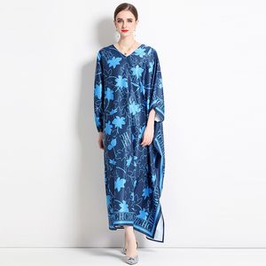 Moda luźna sukienka do drukowania Kobiety z rękawem batwing w dekolcie Długie szaty swobodne vestido feminino Summer eleganckie sukienki boho